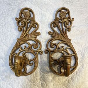 Set of 2 Vtg Syroco Homco Dart Gold Toned Candle Holder Wall Sconces #3317 USA